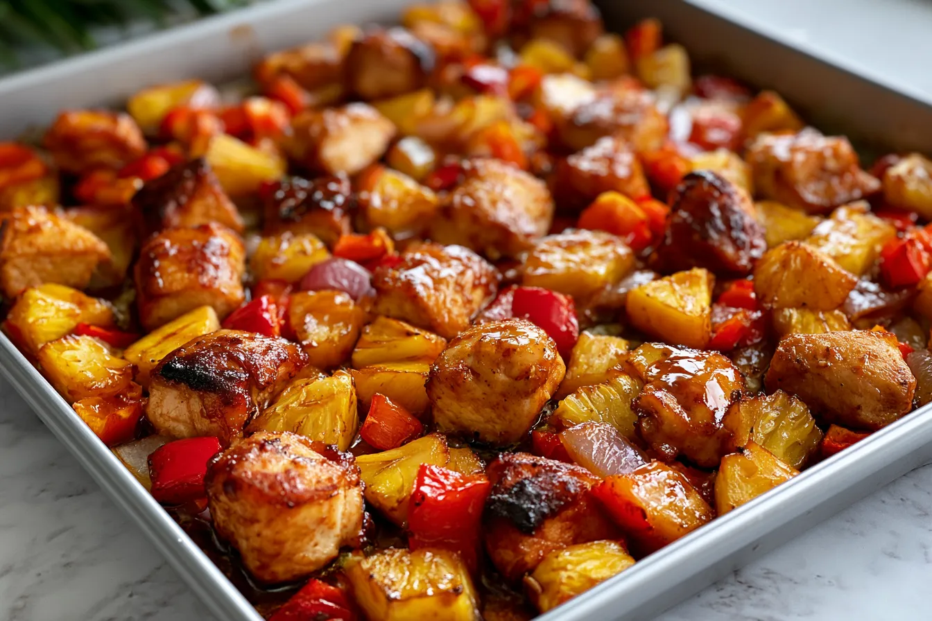 Perfect Sheet Pan Hawaiian Chicken Recipe! 