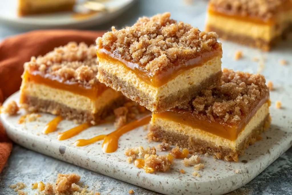 Delicious Pumpkin Caramel Cheesecake Bars with Streusel Topping