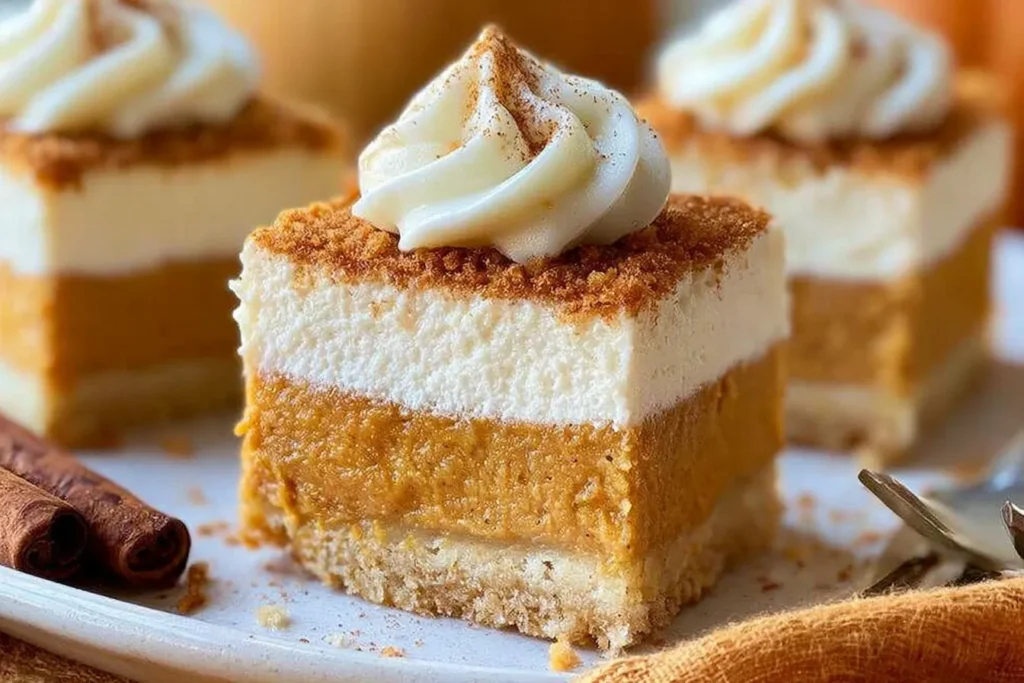 Pumpkin Pie Cheesecake Bars Ready to Serve