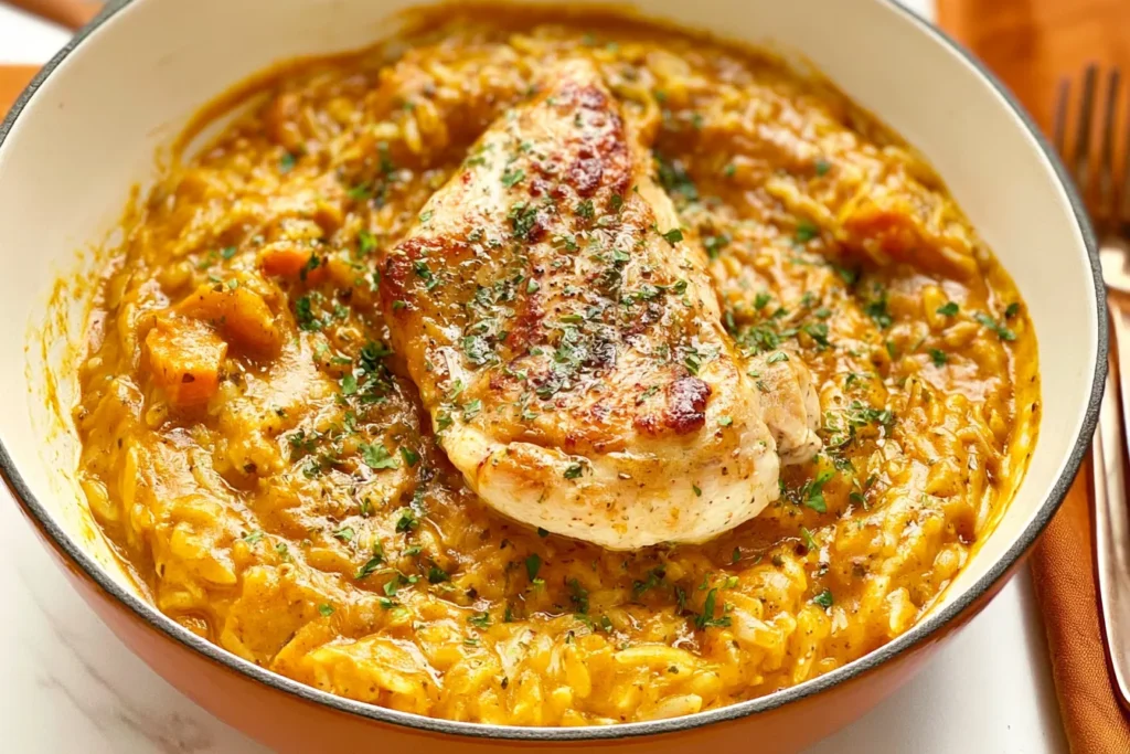 Pumpkin White Wine Orzo with Chicken