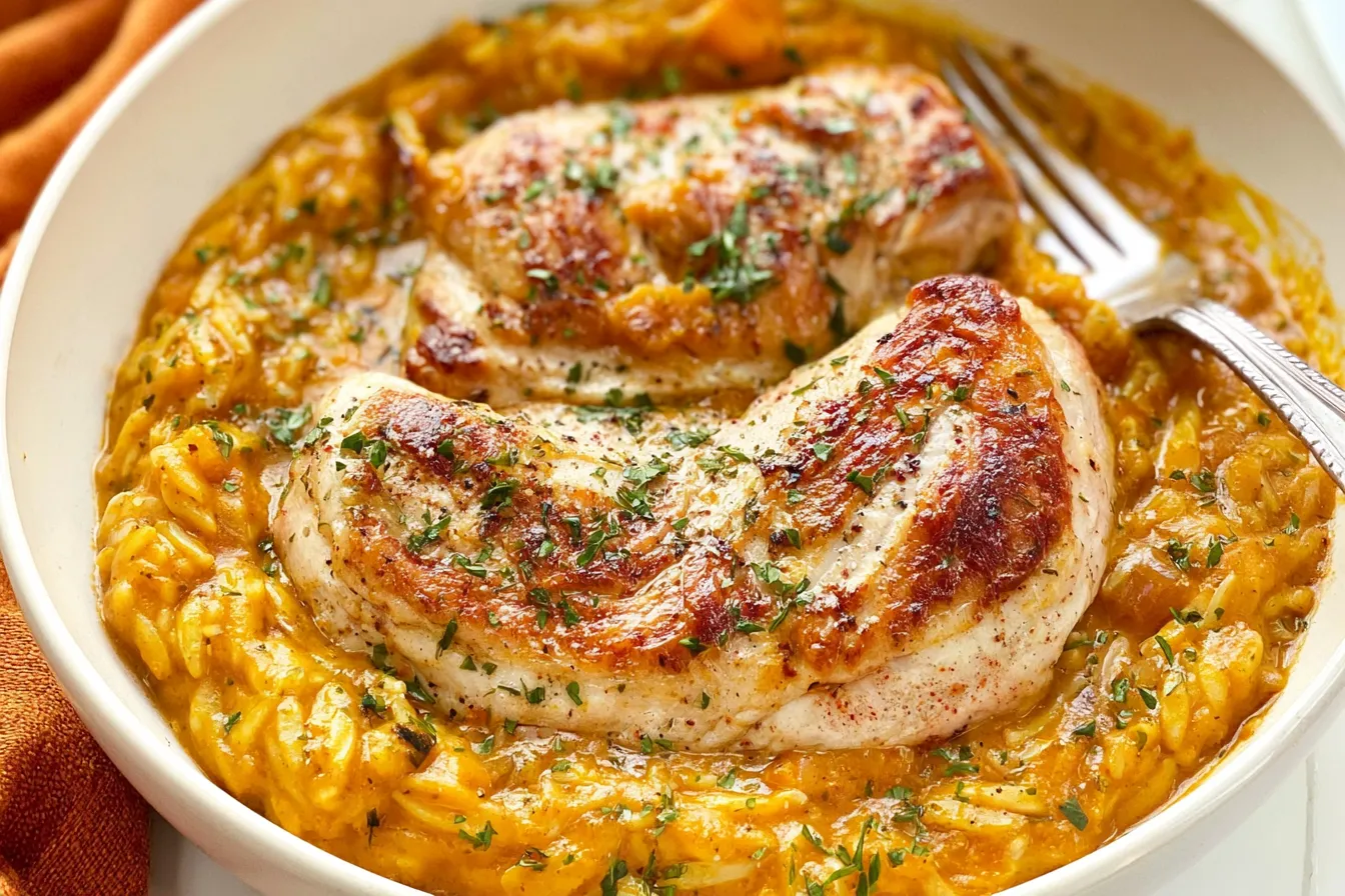 Pumpkin White Wine Orzo with Chicken 