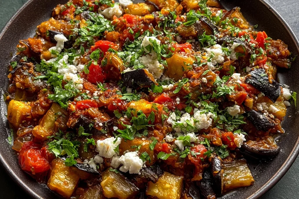 Quick Mediterranean Eggplant Skillet in a Colorful Bowl
