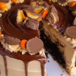 Reese's Explosion Cake Close-Up: A Chocolate and Peanut Butter Dream