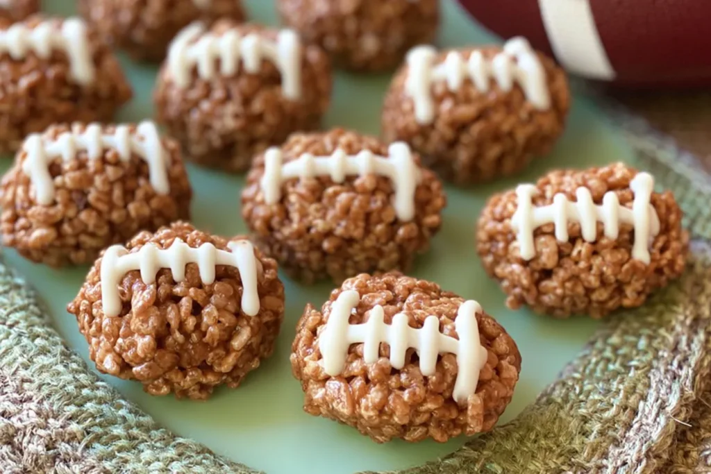 Rice Krispie Treat Footballs: Delicious Game Day Treats! 3 Rice Krispie Treat Footballs Ready for Game Day Celebration