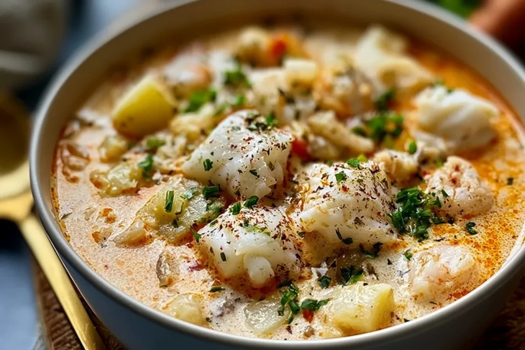 Delicious Rich and Creamy Fish Stew Plated