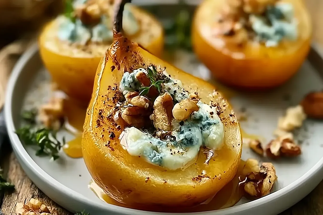 Roasted Pears with Blue Cheese, Walnuts, and Honey 