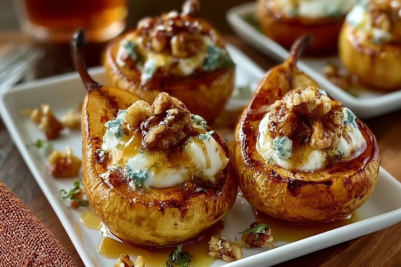 Roasted Pears with Goat Cheese & Maple Walnut Drizzle 