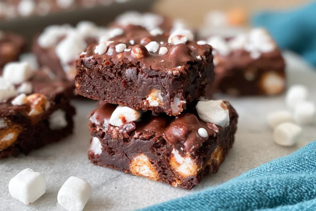 Decadent Rocky Road Brownies in a Baking Dish