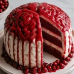 Spooky Red Velvet Bleeding Brain Halloween Cake Slice