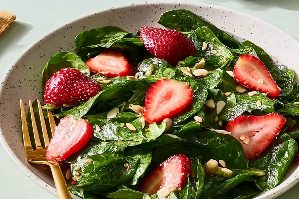 Fresh Strawberry Spinach Salad Ready to Serve