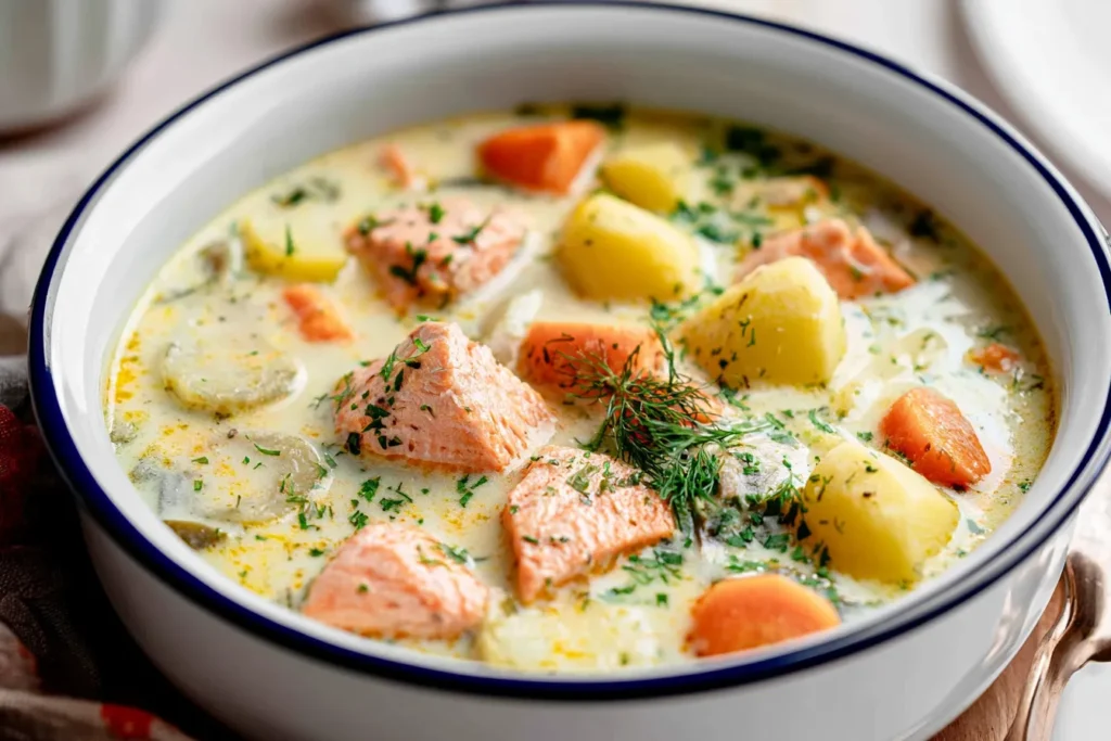 Hearty Finnish Salmon Soup in a Bowl