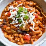 Vegetarian Chili Mac Served in a Colorful Bowl