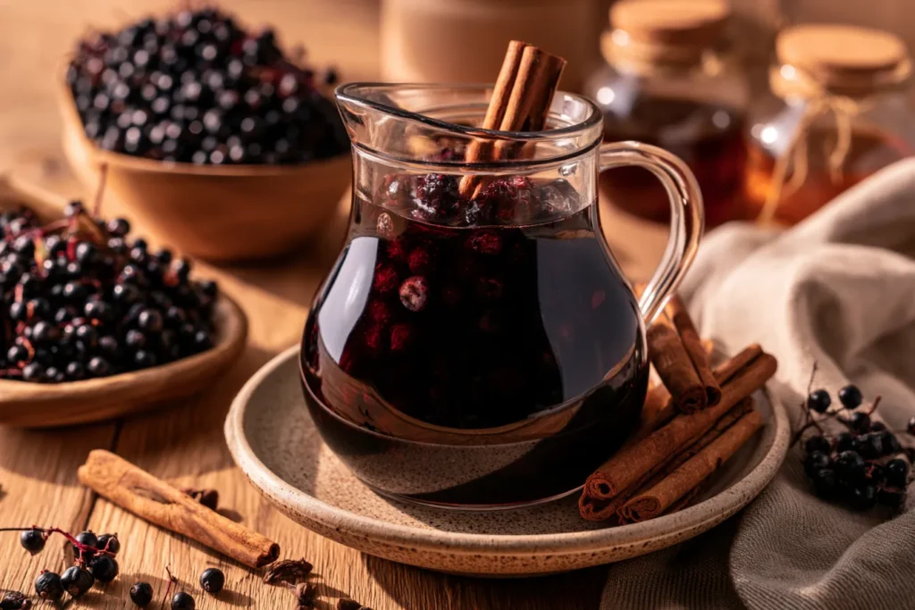 Homemade Elderberry Syrup with Cinnamon and Clove