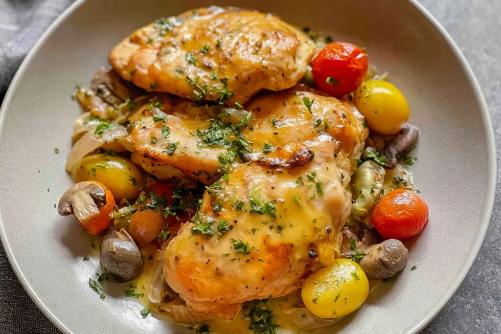 Air Fryer Honey Mustard Chicken Served with Fresh Herbs