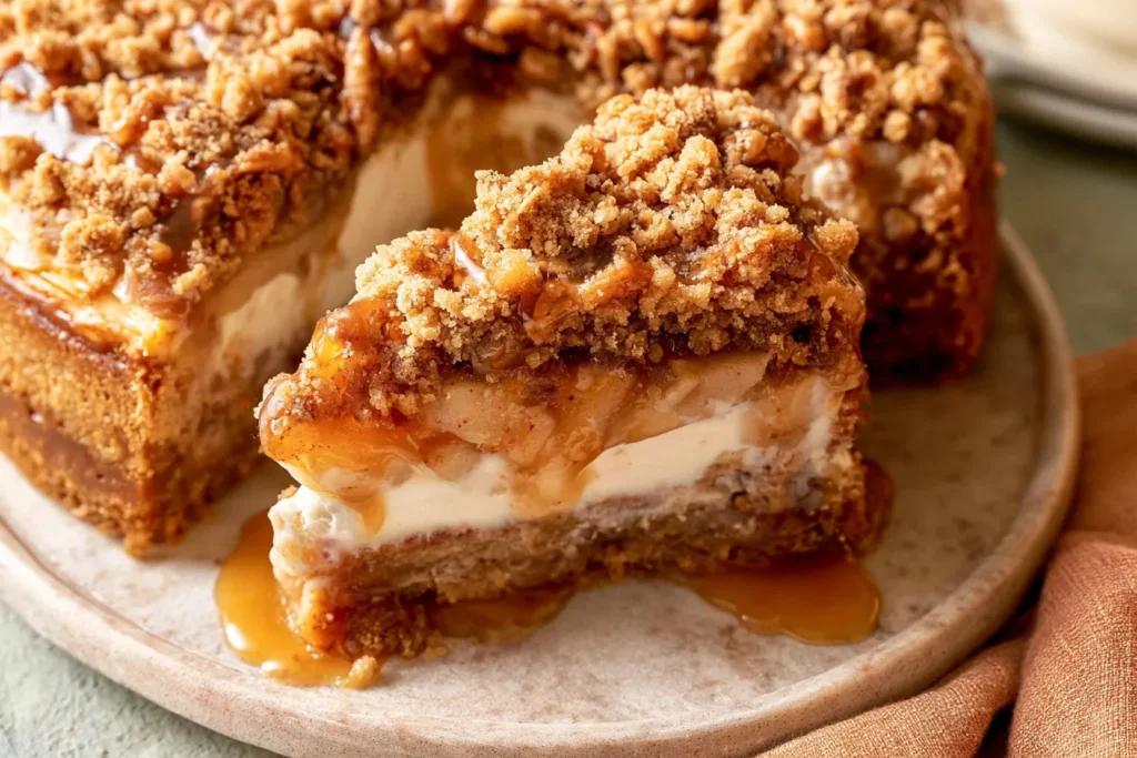 Apple Crumble Cheesecake Slice on a Plate