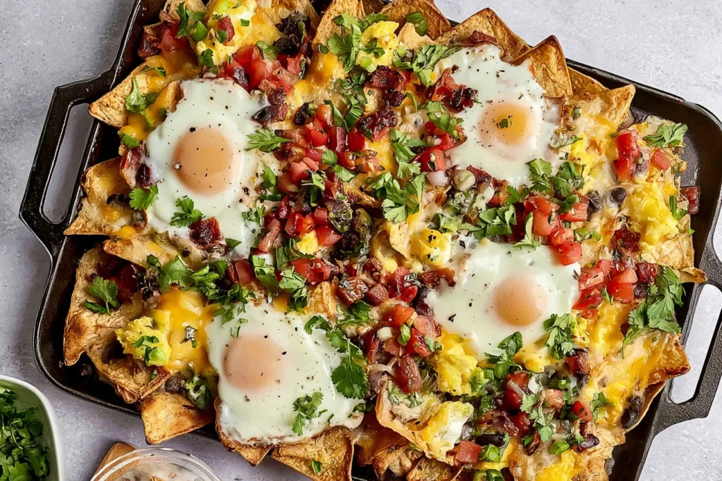 Delicious Breakfast Nachos Loaded with Toppings