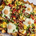 Delicious Breakfast Nachos Loaded with Toppings