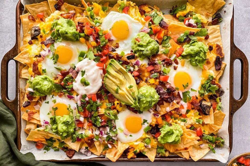 Scrumptious Breakfast Nachos Loaded with Toppings