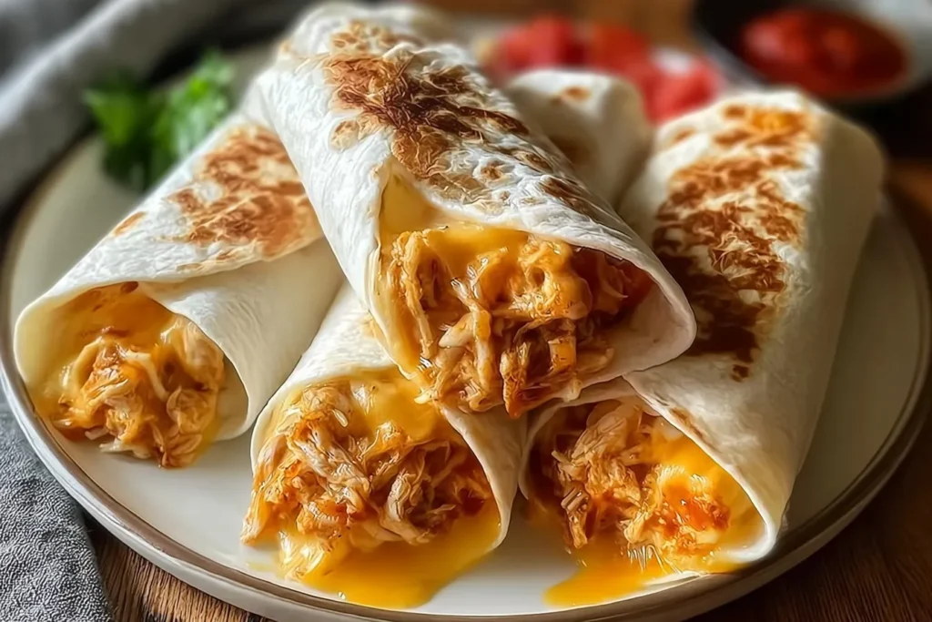 Delicious Cheesy Shredded Chicken Burritos Ready to Serve