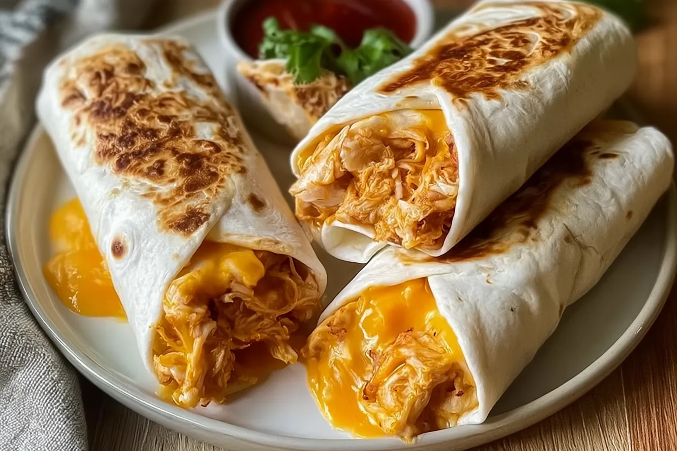 Cheesy Shredded Chicken Burritos 