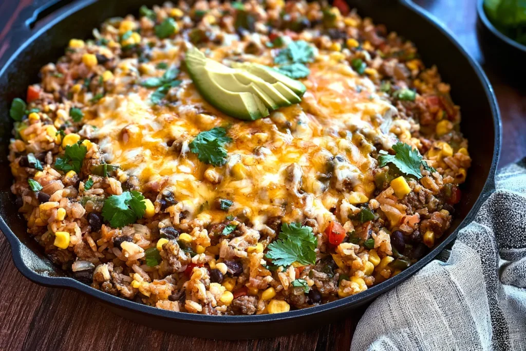 Cheesy Taco Rice Skillet Freshly Served