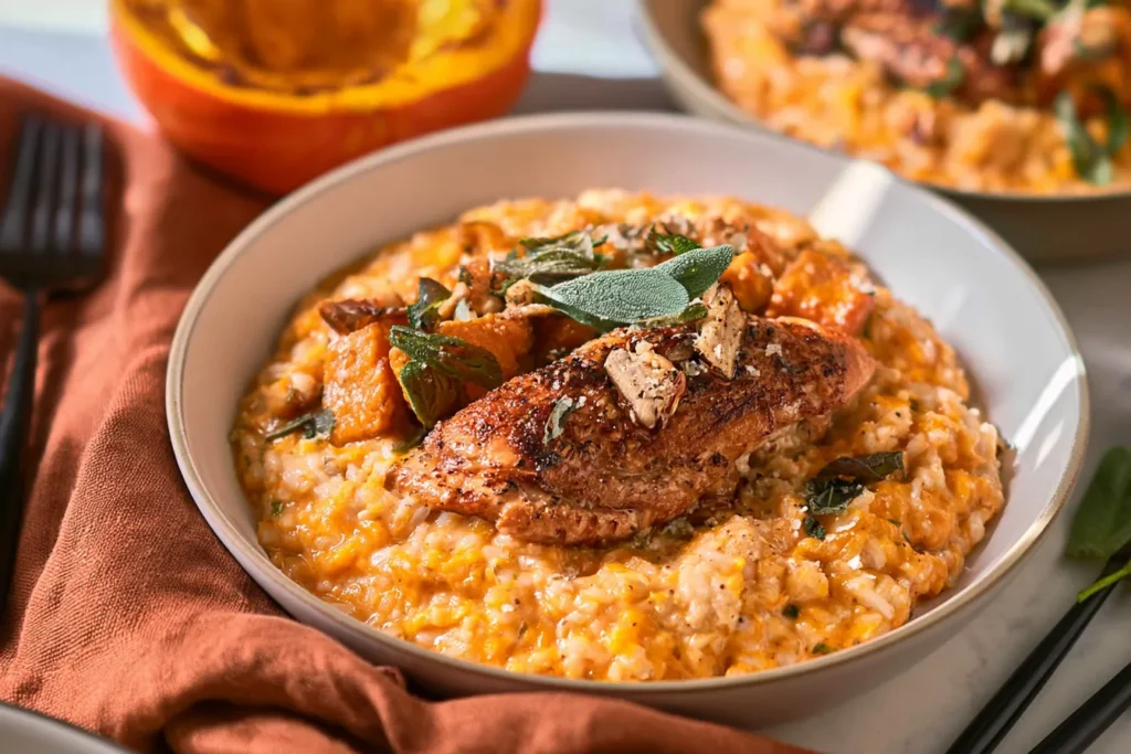 Creamy Chicken and Pumpkin Risotto Bowl