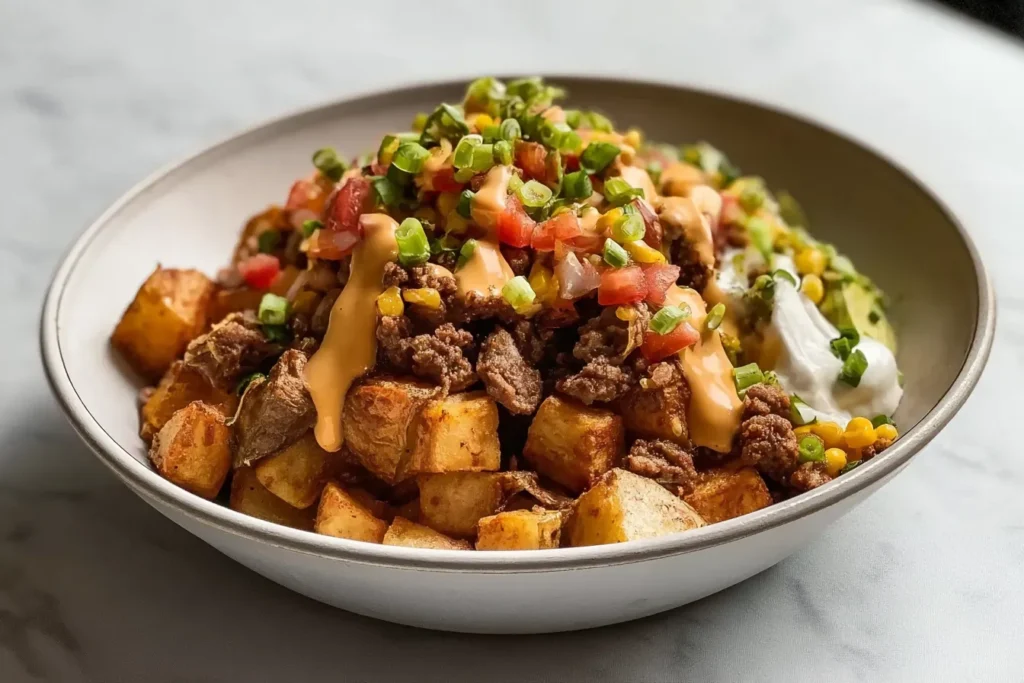Crispy Loaded Potato Taco Bowl - Deliciously Crunchy