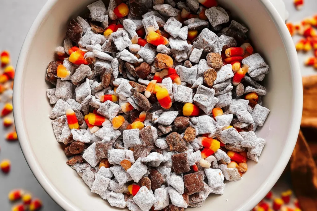 Fall Muddy Buddies Recipe Shot
