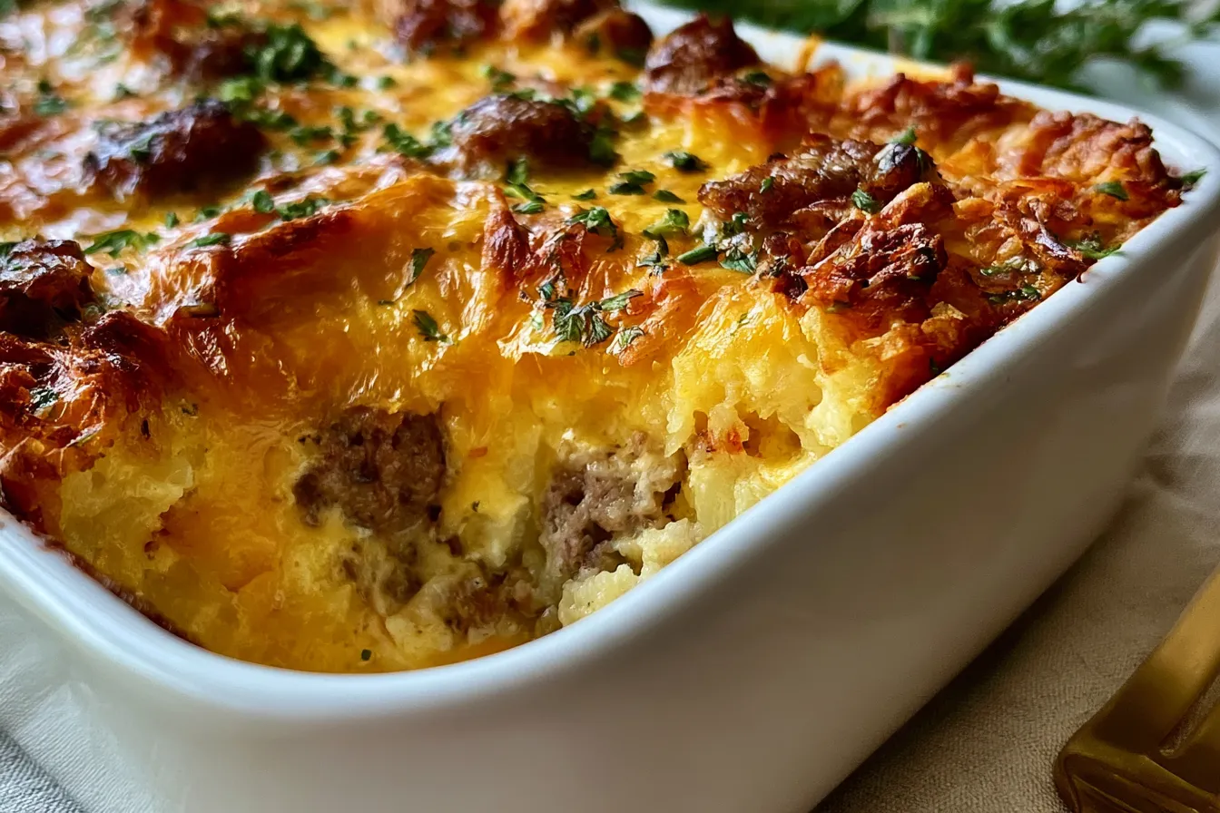Farmers Breakfast Casserole with Crispy Hash Browns & Sausage 4 farmers breakfast casserole with Crispy Hash Browns and Sausage