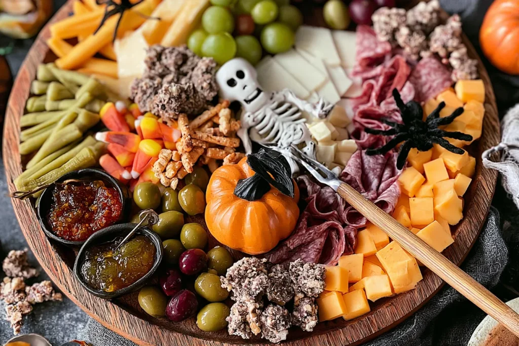 Halloween Charcuterie Board Featuring Spooky Snacks