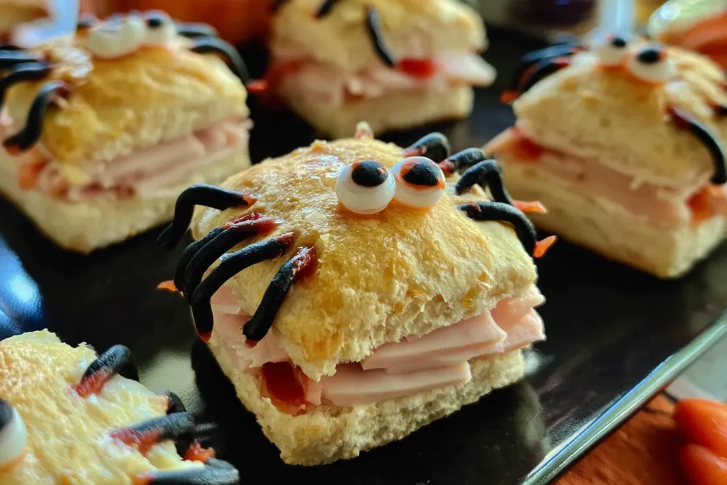 Delicious Halloween Turkey and Cream Cheese Spider Sandwiches