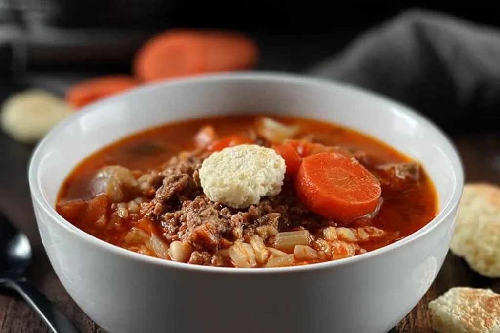 Hamburger Barley Soup in a Bowl