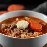 Hamburger Barley Soup in a Bowl