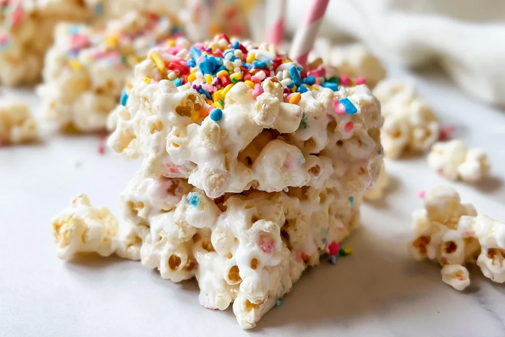 Colorful Homemade Funfetti Marshmallow Popcorn Treats