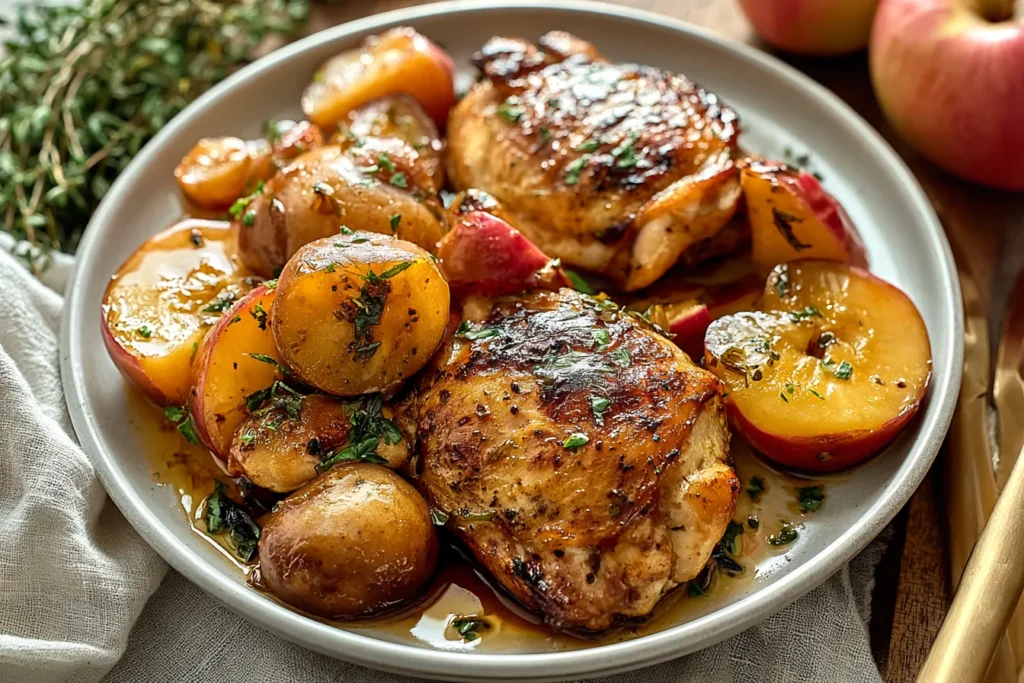 Irresistible Autumn Apple Chicken Plated with Fall Vegetables