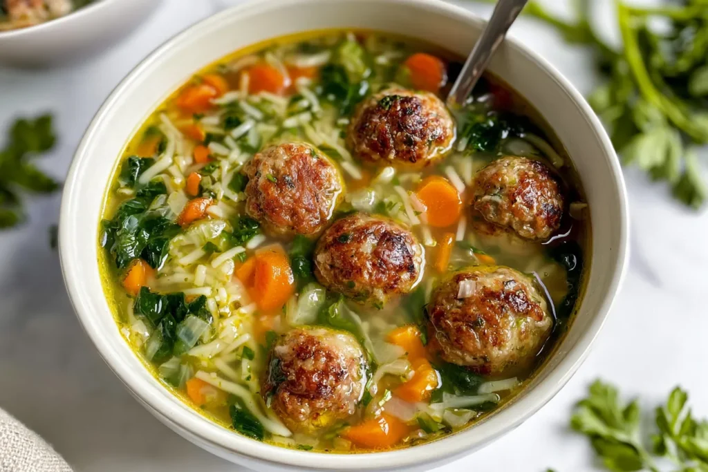 Italian Wedding Soup: A Heartwarming Classic Recipe 3 Delicious Italian Wedding Soup in a Rustic Bowl