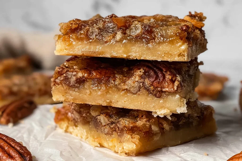 Delicious Pecan Pie Bars on Serving Plate