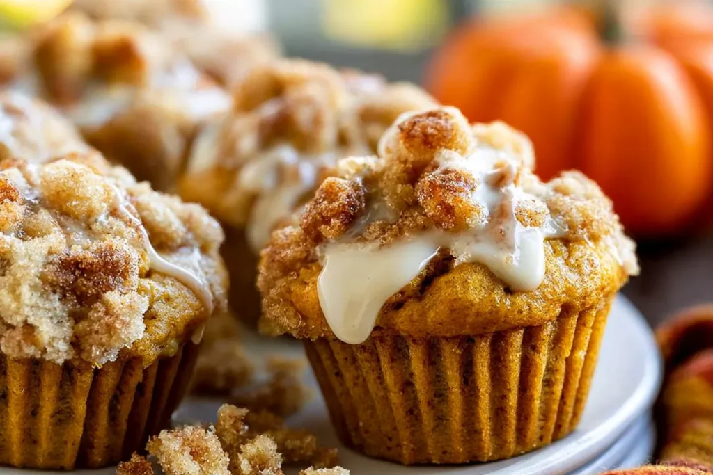 Warm Pumpkin Muffins with Brown Sugar Streusel on Table