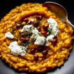 Delicious Pumpkin Risotto with Goat Cheese on a Plate