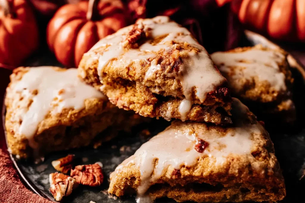 Pumpkin Scones with Maple Glaze Freshly Baked