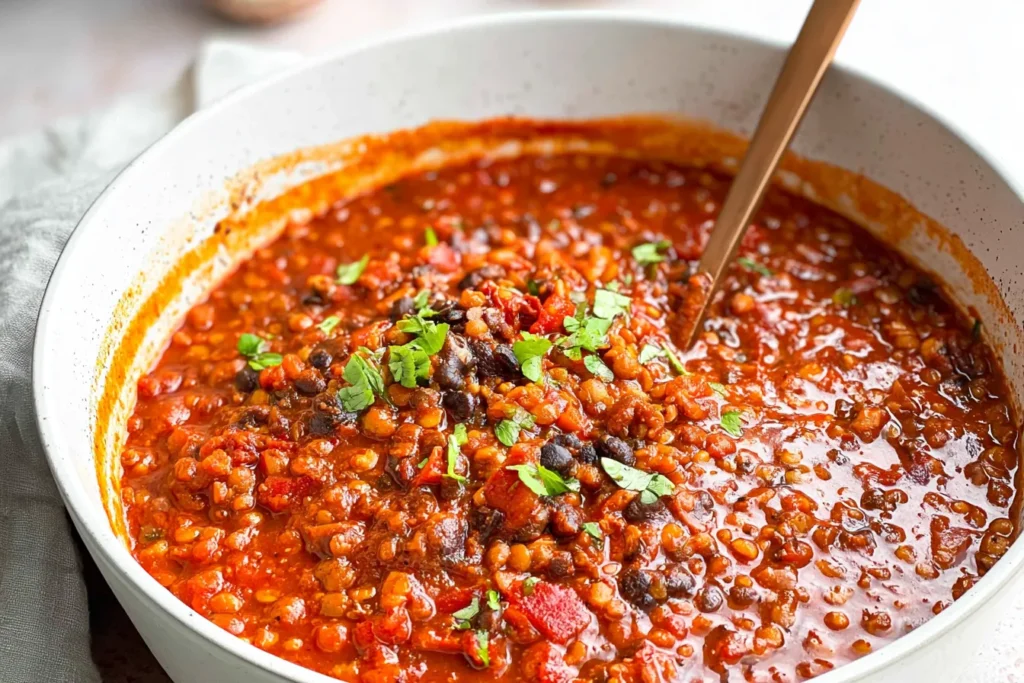 Delicious Vegan Lentil Chili in a Bowl