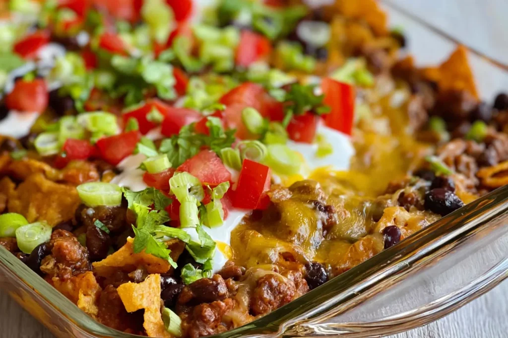 Walking Taco Casserole Ready to Serve